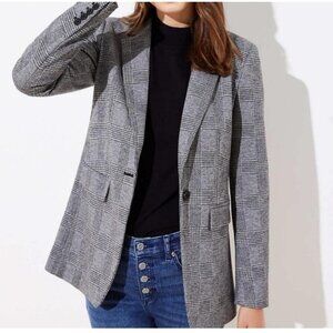 LOFT Black & White Glen Plaid Knit Blazer Lined Pockets Size 4‎ Jacket Business